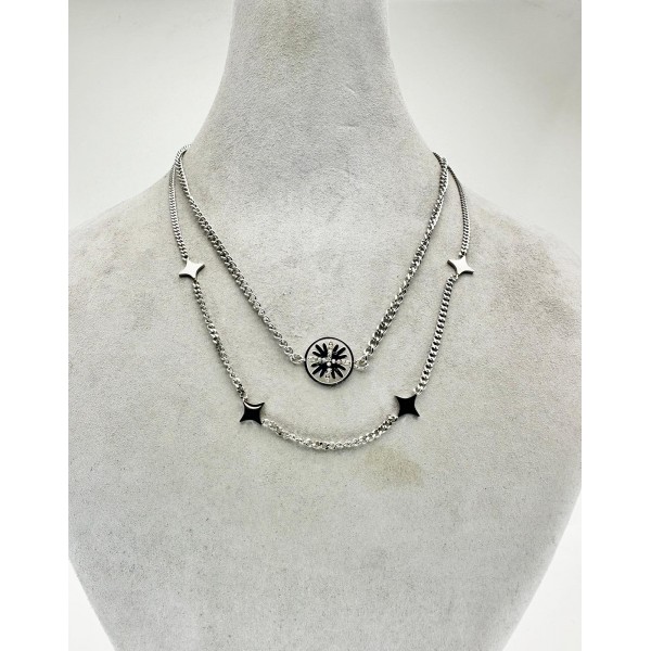 Gümüş İkili Zincirli Yıldız Desenli Kolye